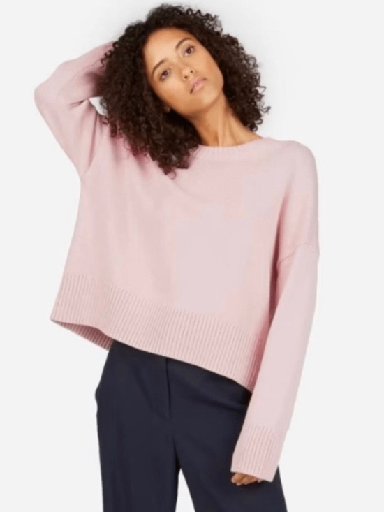 EVERLANE The Soft Cotton Cropped Boxy Crew in Pink - S - Picture 1 of 11